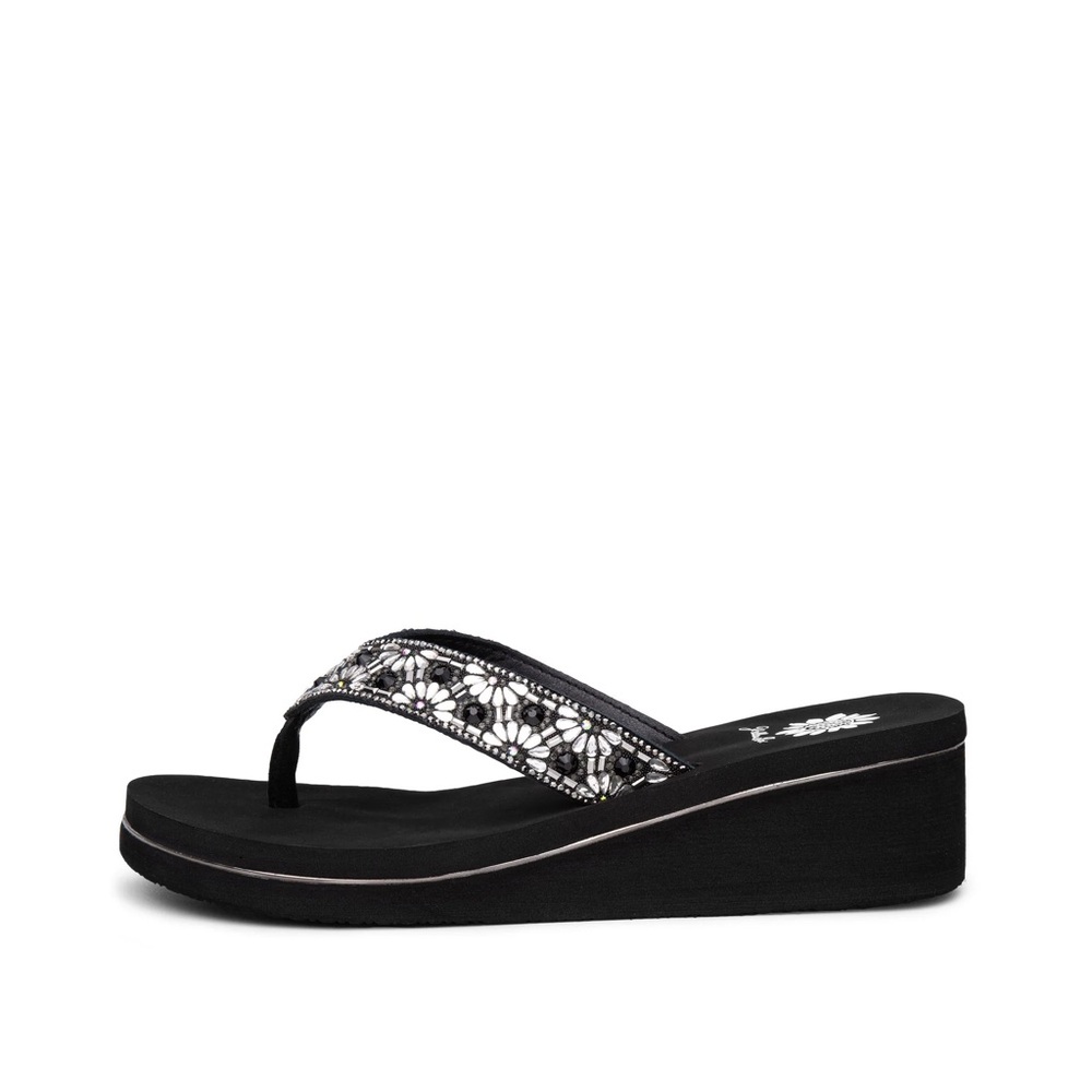 YELLOW BOX SAVIRA BLACK WEDGE SANDALS  MEDIUM WIDTH NEW IN BOX
